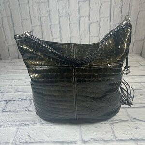 Brighton Dark Green Crocodile Embossed Hobo Bag.